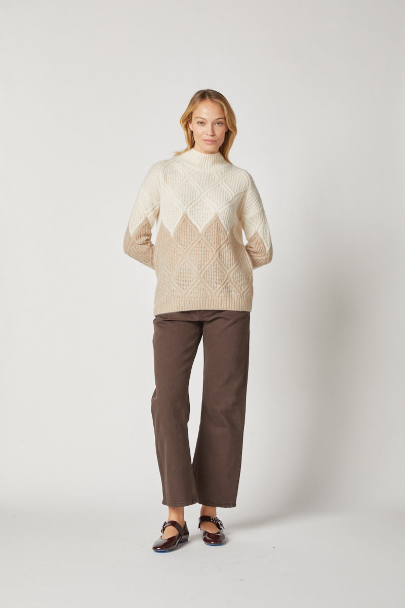 Colorblock Cable Mockneck