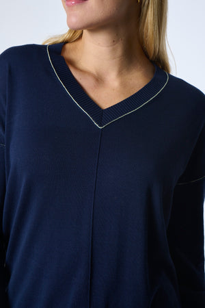 Trimmed Seamed V Neck