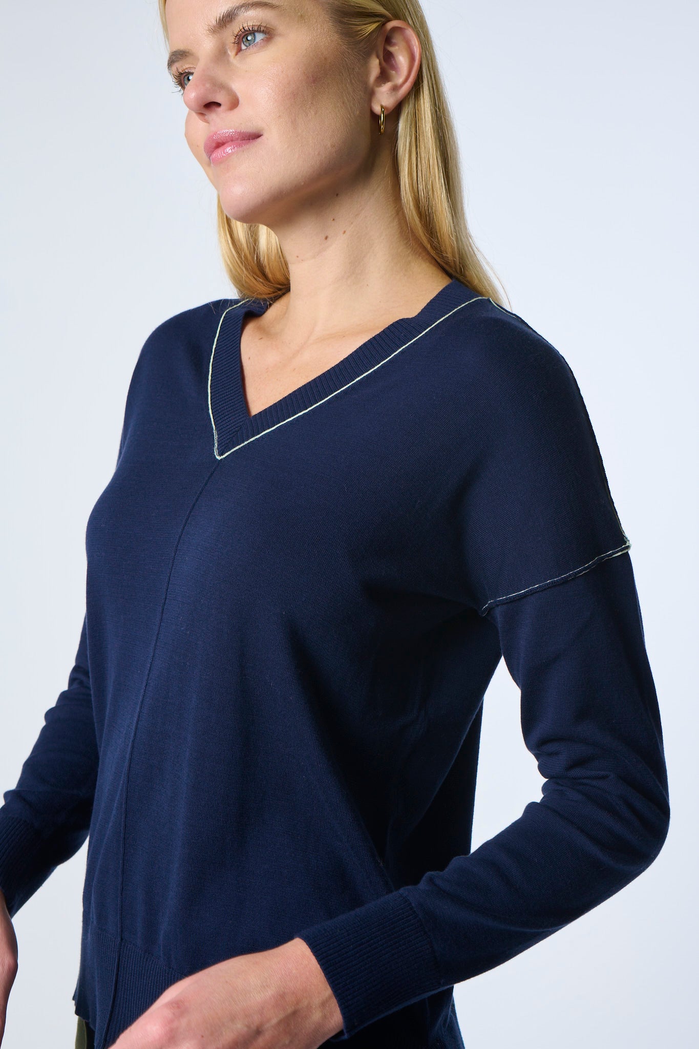 Trimmed Seamed V Neck