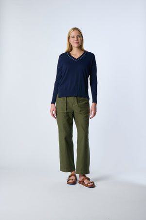 Trimmed Seamed V Neck