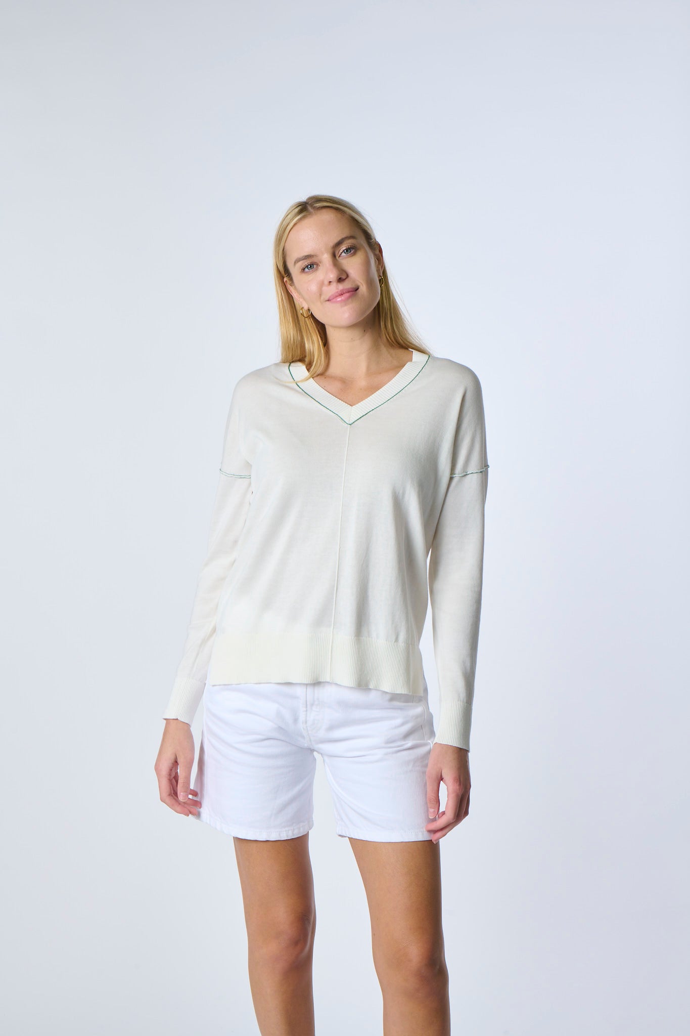 Trimmed Seamed V Neck