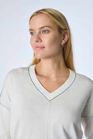 Trimmed Seamed V Neck