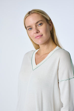 Trimmed Seamed V Neck