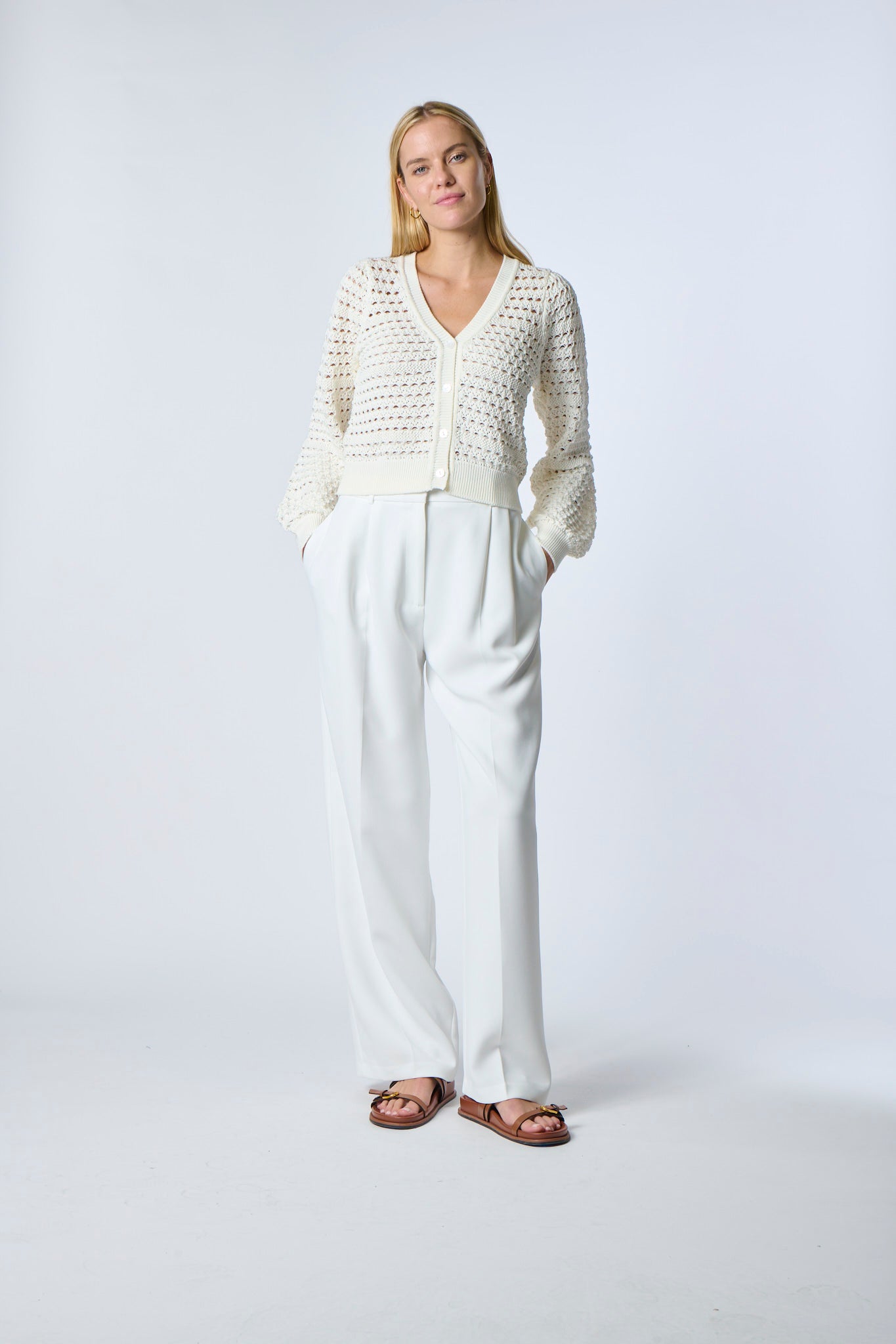 Pointelle Cropped Cardigan