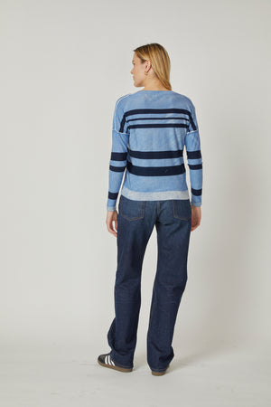 Overdye Stripe V Neck