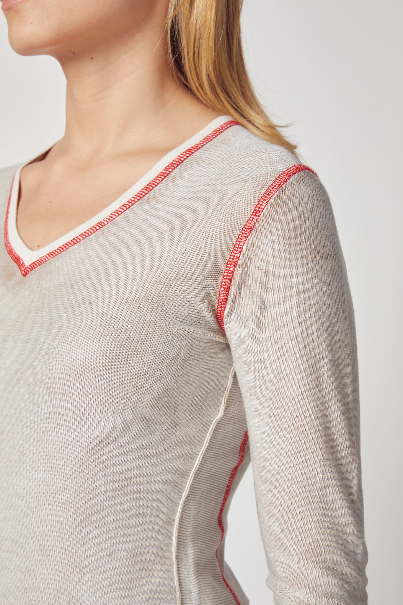 Overdyed V Neck Coverstitch
